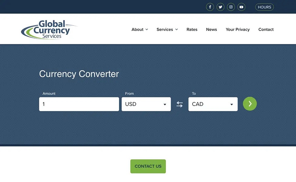 Global Currency Services website homepage.
