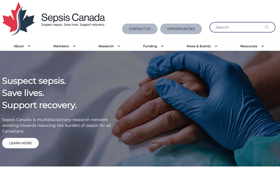 Photo of the Sepsis Canada website home page